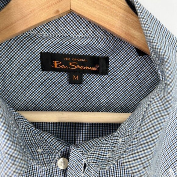 Ben Sherman Blue Checked Long Sleeved Cotton Dress Shirt Men's Medium - Picture 3 of 9